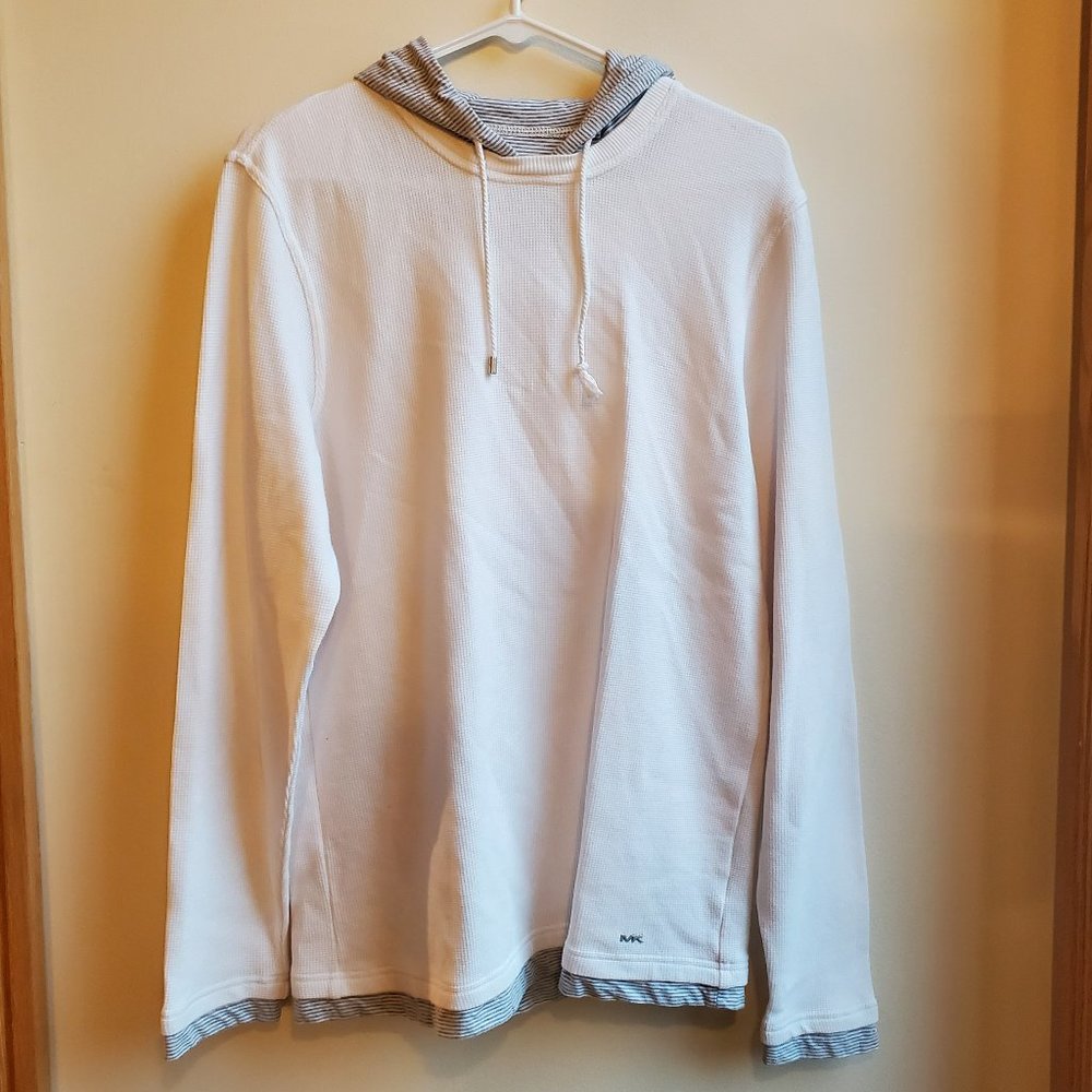 MICHAEL Michael Kors White/Gray Waffle Knit Hoodie Size Medium